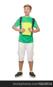 Student with textbooks isolated on the white