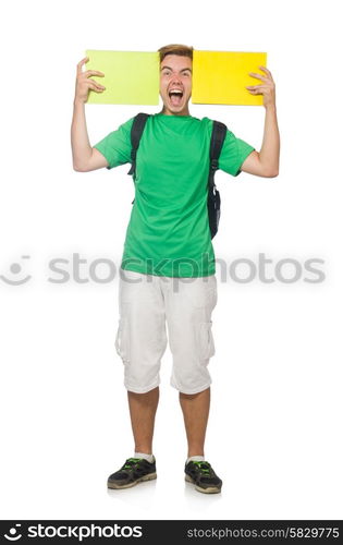 Student with textbooks isolated on the white