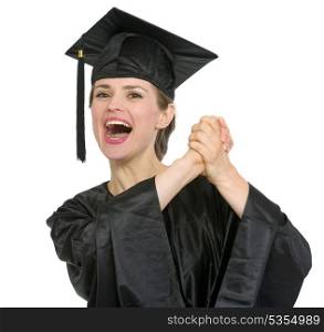 Student woman rejoicing graduation. HQ photo. Not oversharpened. Not oversaturated. Student woman rejoicing graduation isolated