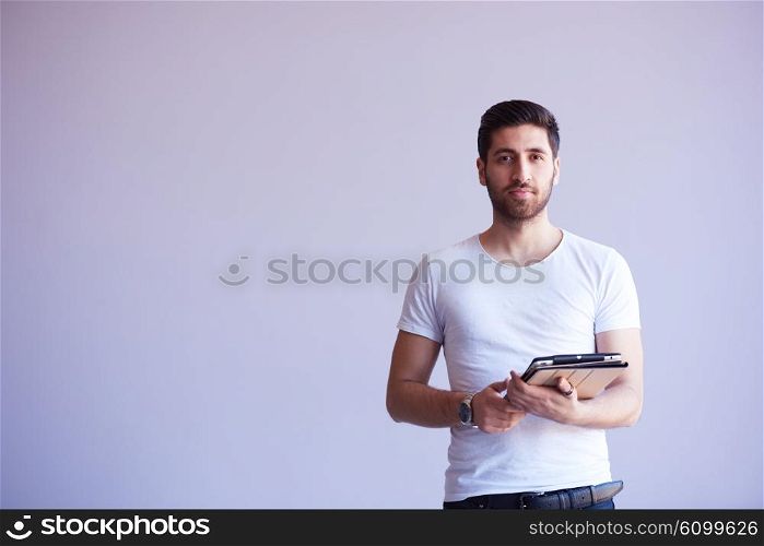 student working on tablet computer at university school modern interior