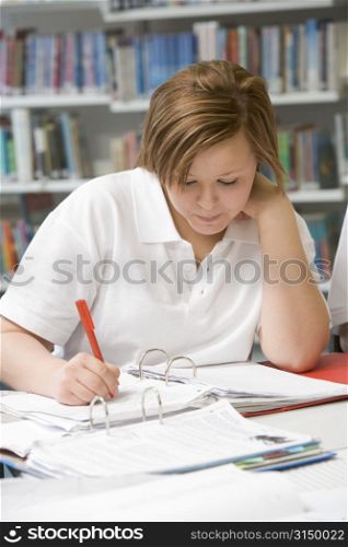 Student writing and studying