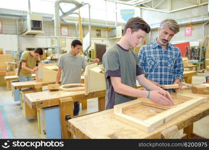 Students in a woodwork class