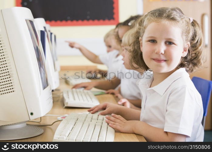 Students in class at computer terminals (depth of field)