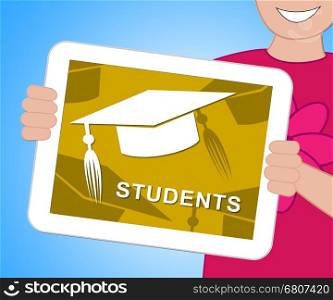 Students Mortarboard Tablet Representing Graduate Learning And Education 3d Illustration