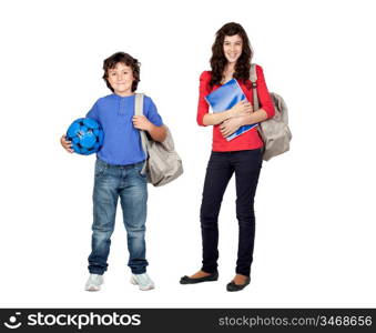 Students of different ages with a backpack isolated on white