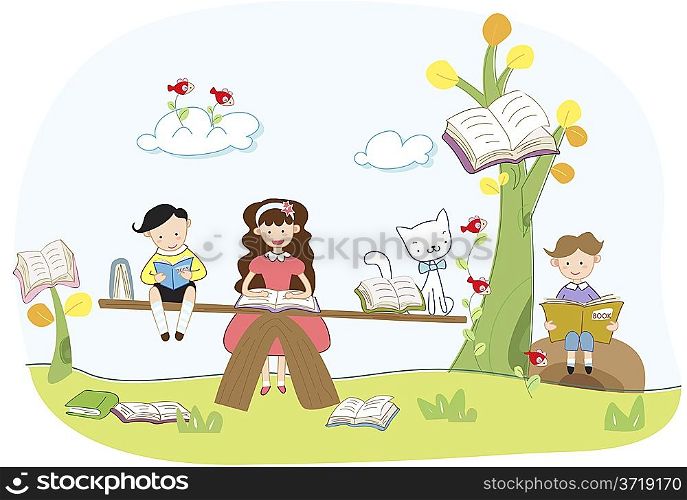 students reading books