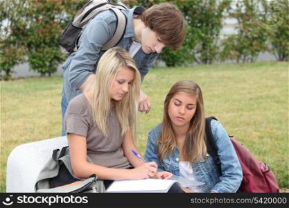 Students revising outside