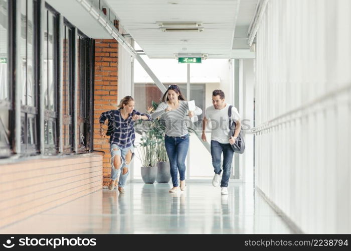 students running having fun