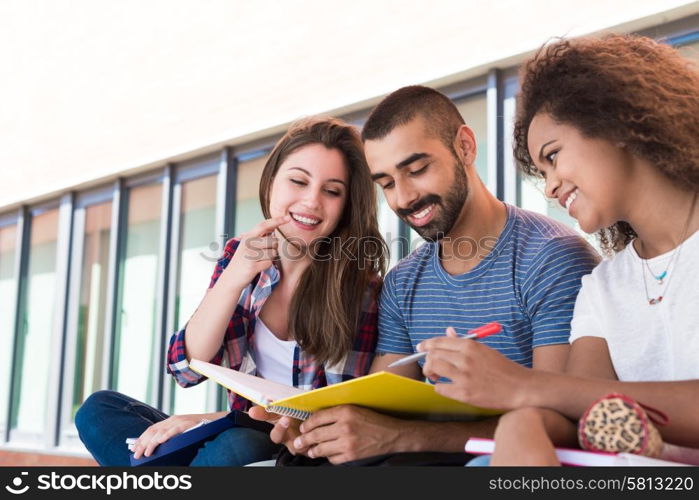 Students sharing notes in the university campus