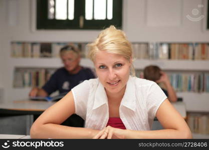 students studying in library