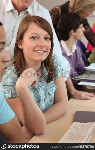 Students using computers in class