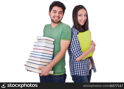 Students with books isolated on white