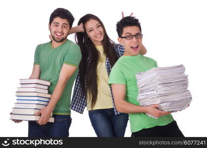 Students with books isolated on white