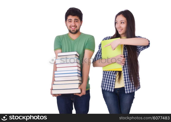 Students with books isolated on white