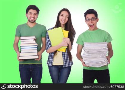 Students with books isolated on white