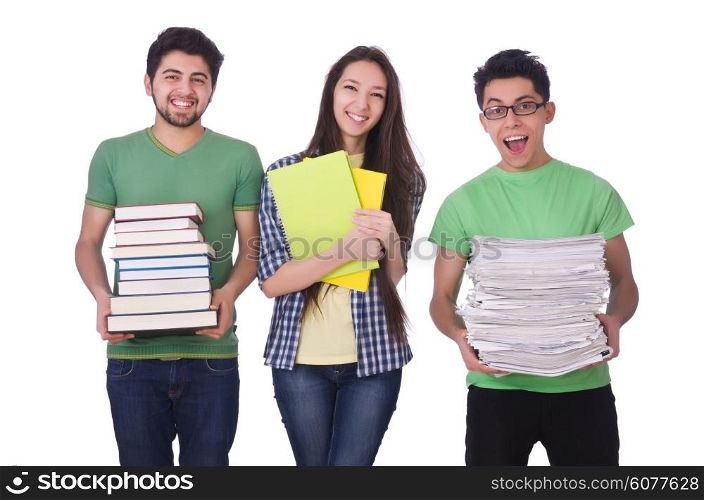 Students with books isolated on white