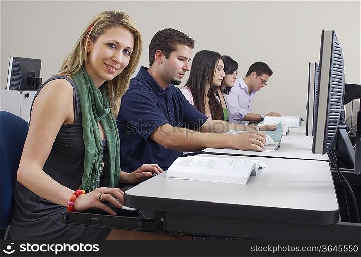 Students working in computer classroom