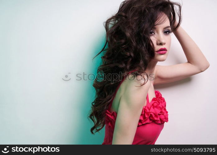 Studio art fashion photo of beautiful sexy yong woman on white background. Health and beauty. Beautiful brunette woman