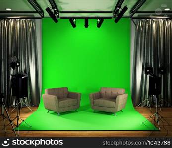 Studio BIg - Modern Film Studio with Green Screen. 3D rendering