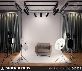 Studio BIg - Modern Film Studio with white Screen. 3D rendering