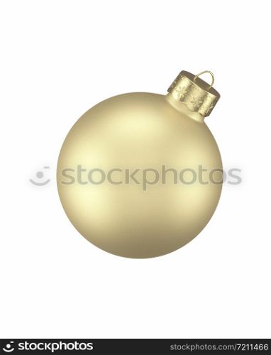 Studio close-up of a vintage traditional golden matte Christmas bauble isolated on white background for copy space
