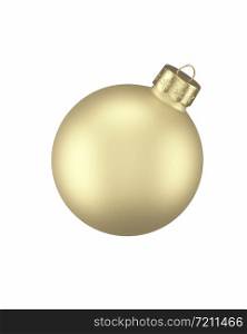Studio close-up of a vintage traditional golden matte Christmas bauble isolated on white background for copy space
