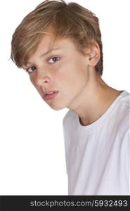 Studio Cut Out Portrait of Teenage Boy Child in White T-shirt