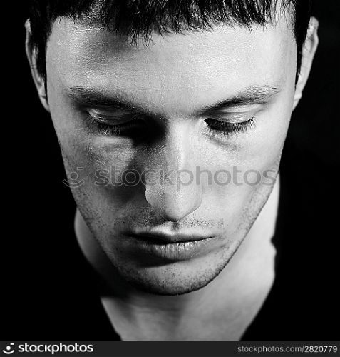 Studio fashion black-white Portrait of a Man. Close up.