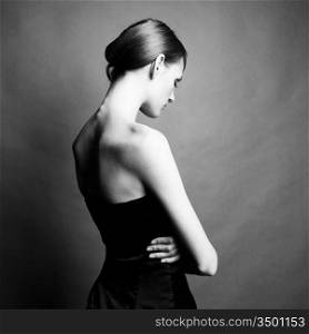 Studio fashion photo elegant girl in dress