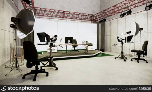 Studio - Modern Film Studio with white Screen. 3D rendering
