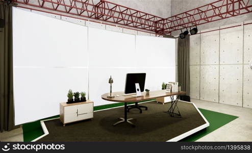 Studio - Modern Film Studio with white Screen. 3D rendering