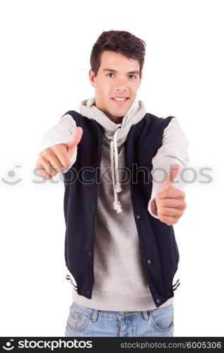 Studio picture of a happy young boy dressed for winter