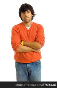 studio picture of a pensive young man, isolated on white