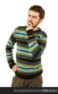 studio picture of a pensive young man, isolated on white