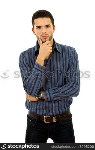 studio picture of a pensive young man, isolated on white