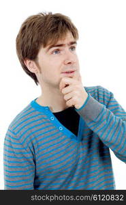 studio picture of a pensive young man, isolated on white