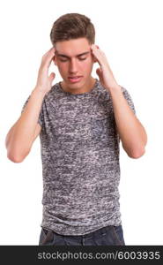 Studio picture of a pensive young man, isolated over white