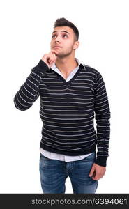 Studio picture of a pensive young man, isolated over white