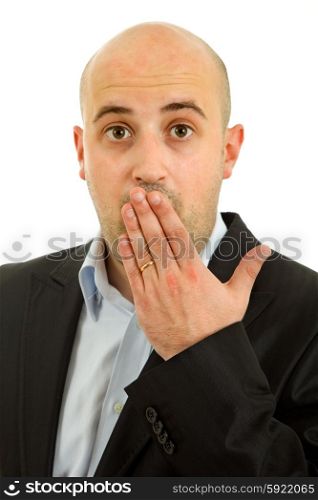 studio picture of a surprised young man, isolated on white