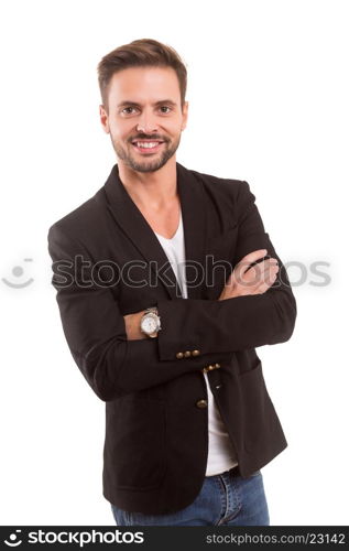 Studio picture of a young and handsome man posing isolated