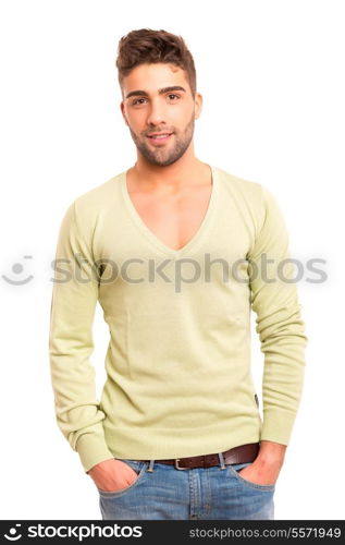 Studio picture of a young and handsome man posing isolated