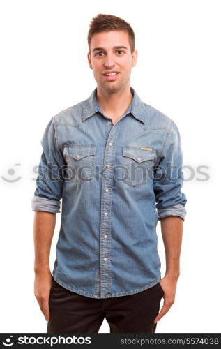 Studio picture of a young and handsome man posing isolated