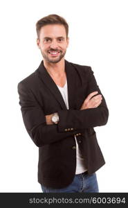 Studio picture of a young and handsome man posing isolated