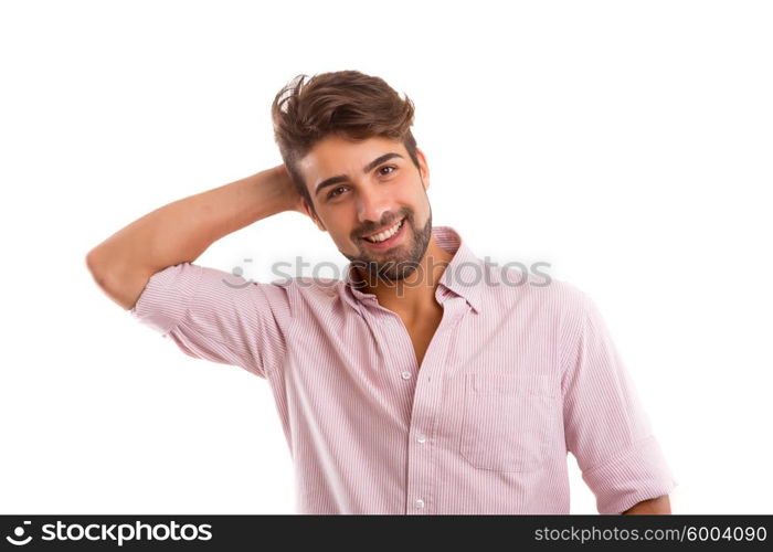 Studio picture of a young and handsome man posing isolated