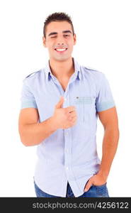 Studio picture of a young handsome man signaling ok