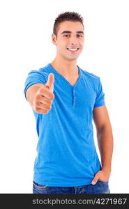 Studio picture of a young handsome man signaling ok