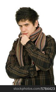 studio picture of a young man dressed for winter