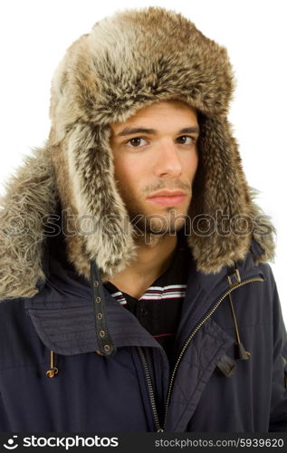 studio picture of a young man dressed for winter