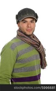 studio picture of a young man dressed for winter