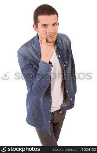 studio picture of a young smart man, isolated on white